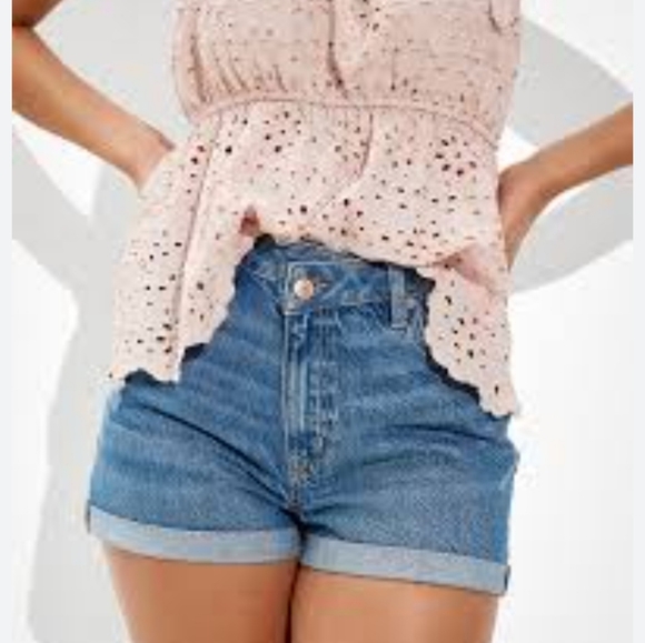 American Eagle Outfitters Pants - AE Crossover Highest Waist Denim Mom Shorts Dark Granite Medium Wash 8 Cuffed